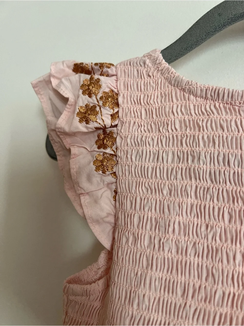 Smocked Blush Pink Floral Embroidered Girls' Party Dress